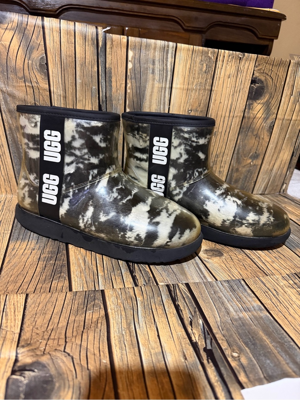 UGG Classic Clear Mini Marble Black White Waterproof Boots 1120778 Womens 9